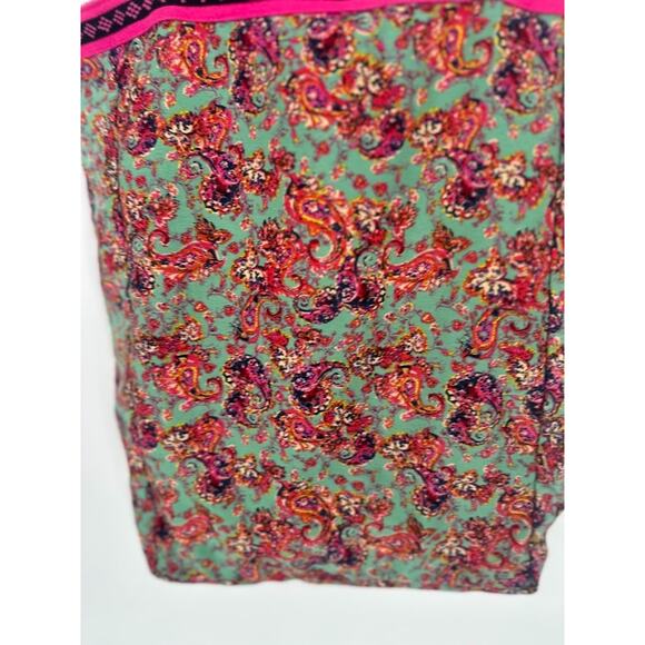 America & Beyond Floral Boho Shoulder Zip Tote Bag Purse Green Pink - Picture 6 of 10